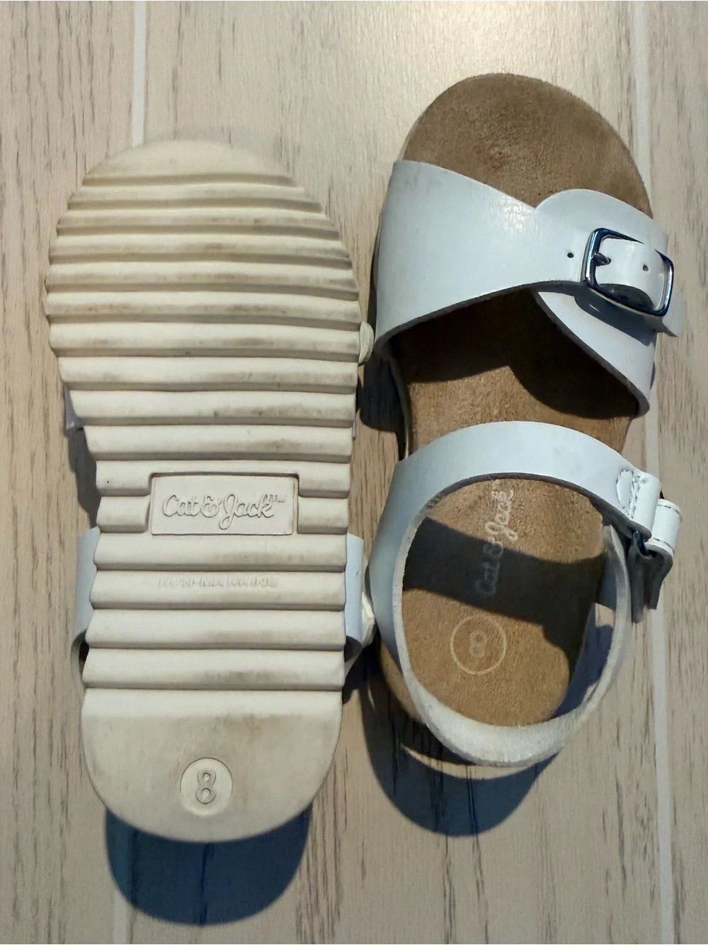 Cat & Jack Toddler Girls Size 8 White Brown Strappy Sandals 2‎ Pair Lot